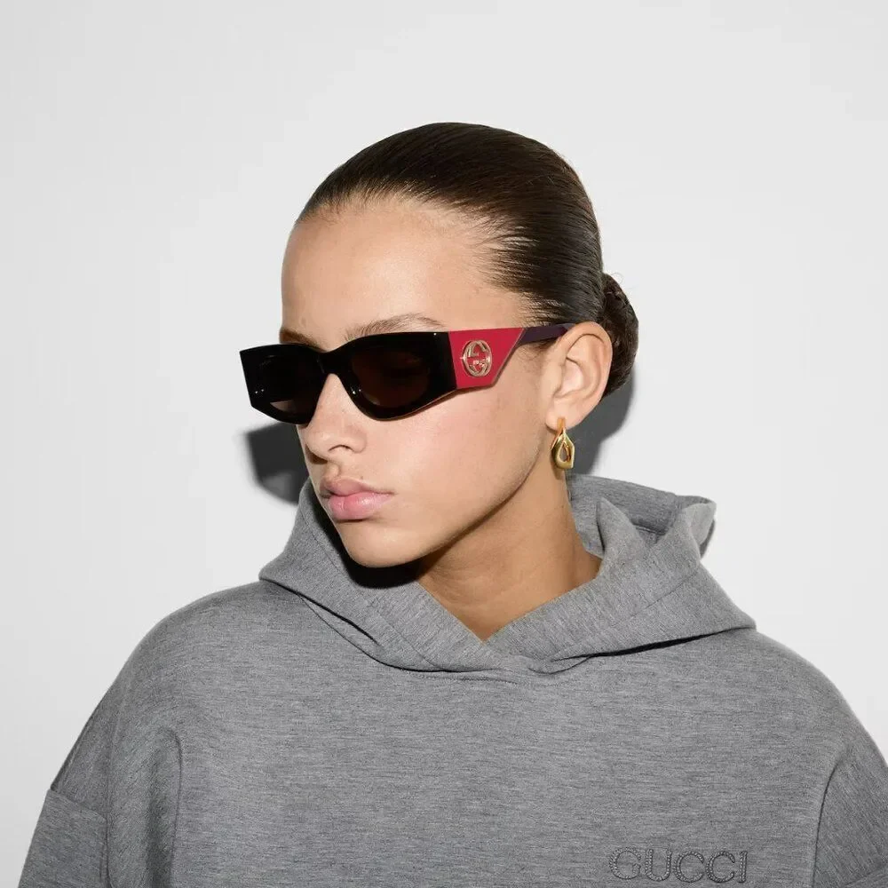 NEW Gucci GG1664S 002 Havana Red Green Rectangle Unisex Sunglasses